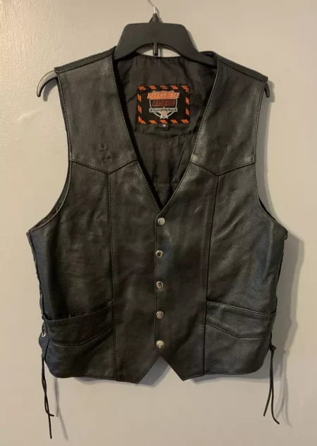 Women's Interstate Leather Black Biker Vest.