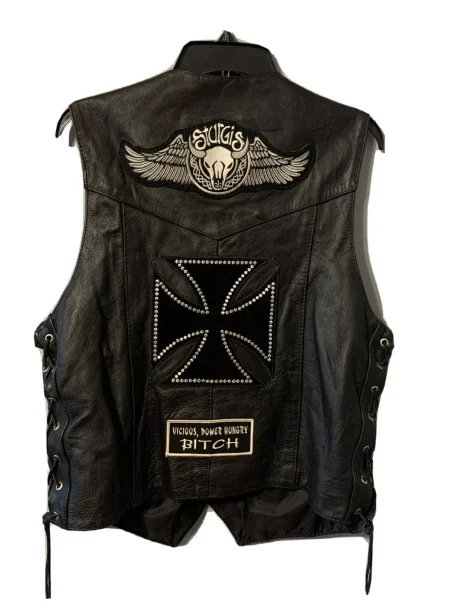 Women's Interstate Leather Black Biker Vest