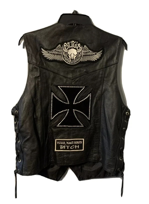 Women's Interstate Leather Black Biker Vest