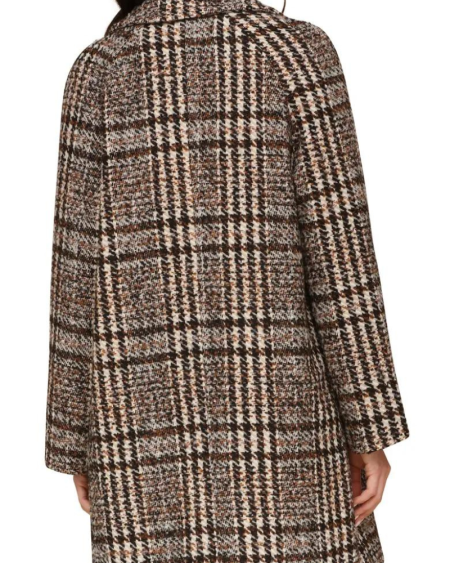 Avec Les Filles Brown Plaid Bouclé Walker Coat.
