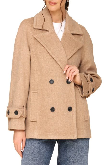 Avec Les Filles Camel Relaxed Swing Peacoat