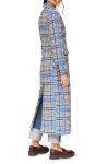 Avec Les Filles Grey And Blue Plaid Tweed Long Coat