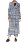 Avec Les Filles Grey And Blue Plaid Tweed Long Coat