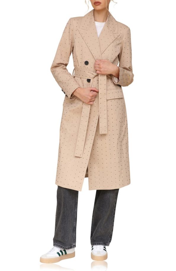 Avec Les Filles Khaki Studded Rhinestone Blazer Trench Coat