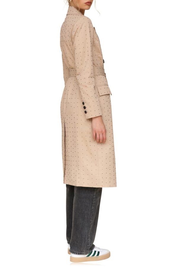 Avec Les Filles Khaki Studded Rhinestone Blazer Trench Coat.