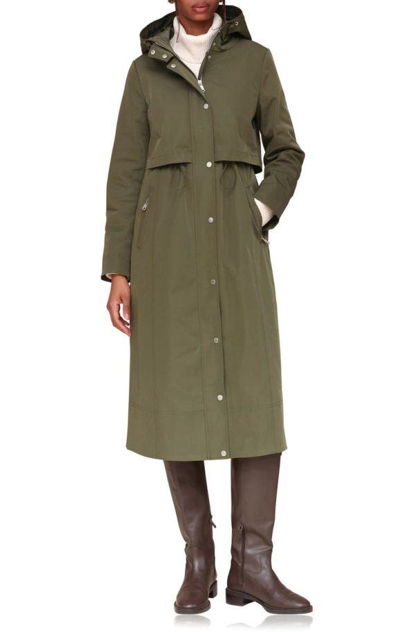 Avec Les Filles Olive Water Resistant Twill Hooded Longline Coat