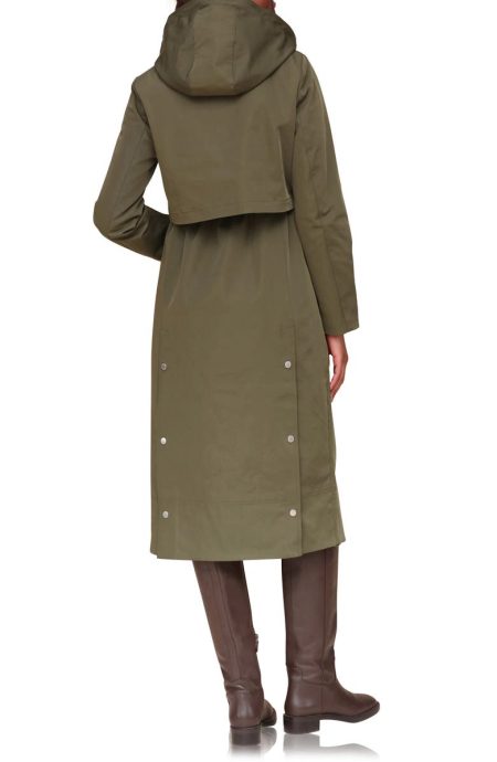 Avec Les Filles Olive Water Resistant Twill Hooded Longline Coat.