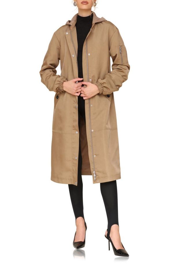 Avec Les Filles Pecan Belted Longline Hooded Coat