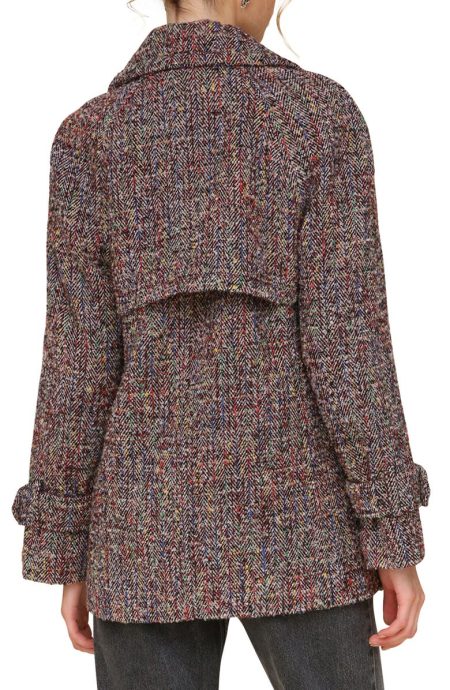 Avec Les Filles Red Multi Herringbone Peacoat.