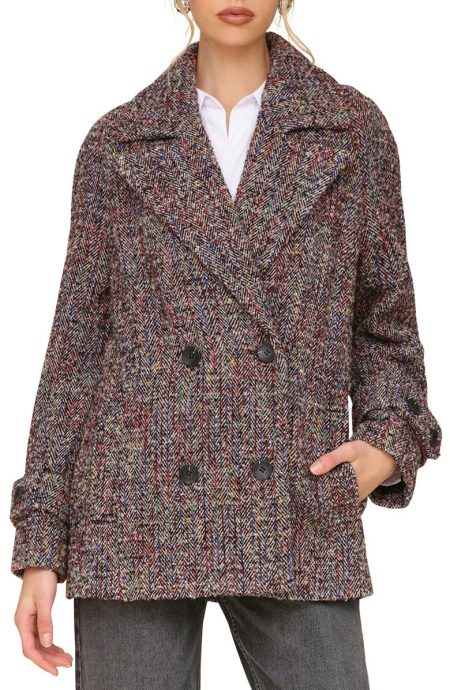 Avec Les Filles Red Multi Herringbone Peacoat