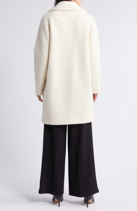 BCB Generation Cream Walker Notch Lapel Longline Bouclé Coat.