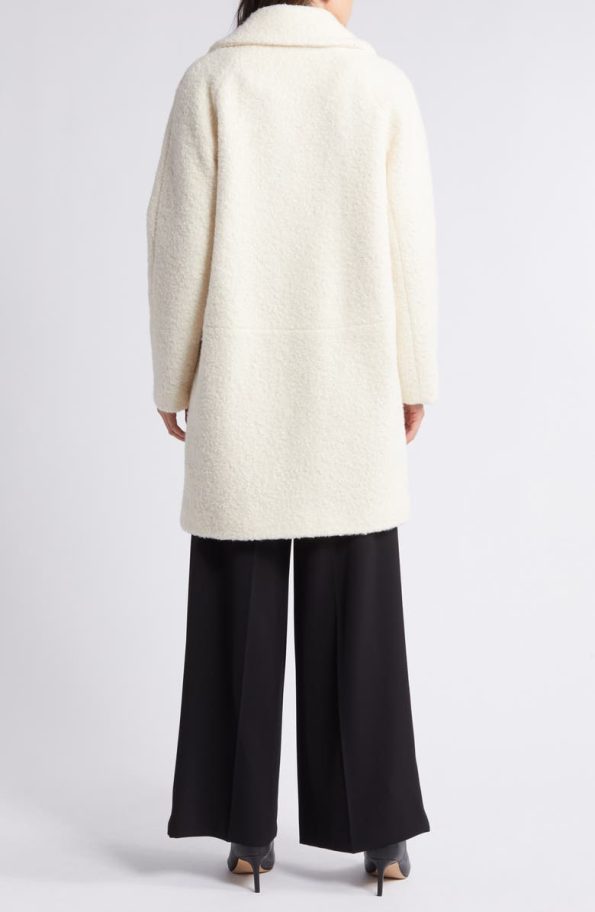BCB Generation Cream Walker Notch Lapel Longline Bouclé Coat.