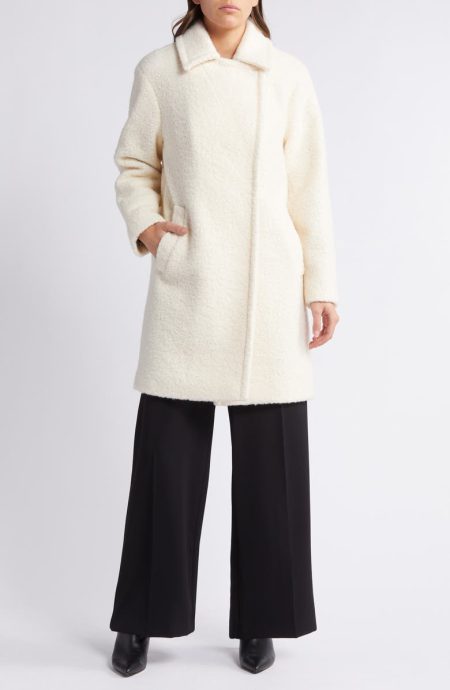 BCB Generation Cream Walker Notch Lapel Longline Bouclé Coat