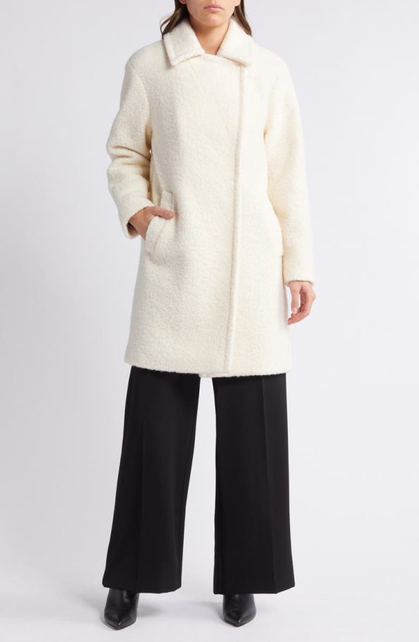 BCB Generation Cream Walker Notch Lapel Longline Bouclé Coat