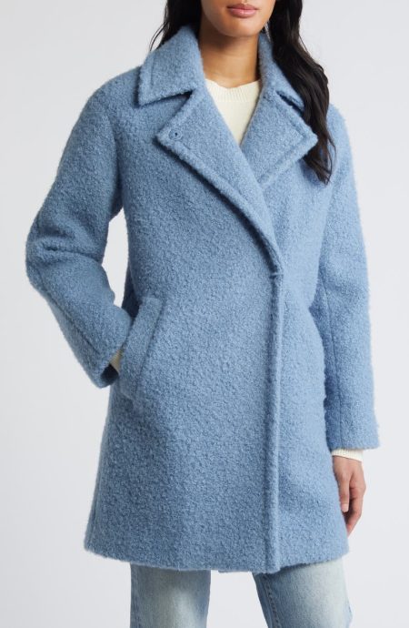 BCB Generation Misty Blue Walker Notch Lapel Longline Bouclé Coat