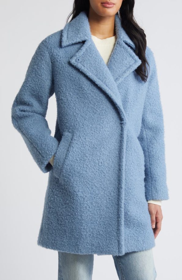 BCB Generation Misty Blue Walker Notch Lapel Longline Bouclé Coat