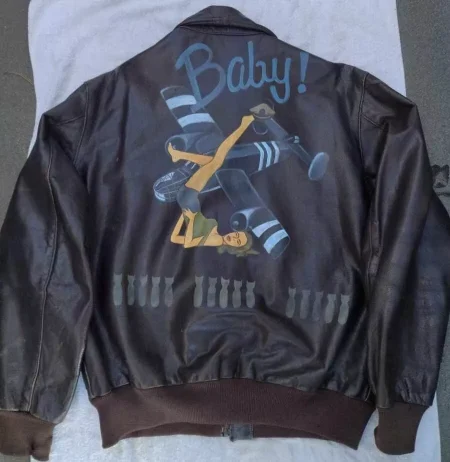 Baby A-2 Black Leather Pilot Painted Jacket
