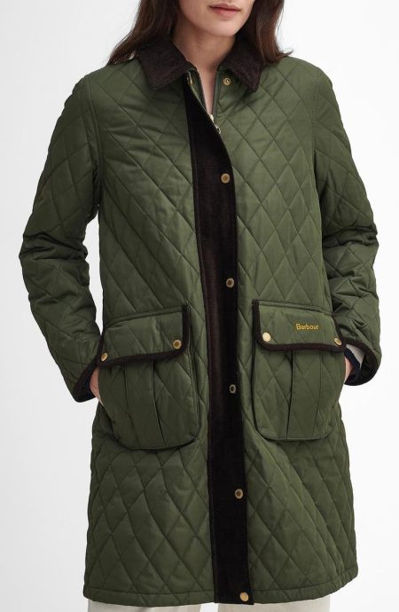 Barbour Olive Tulip Corduroy Trim Quilted Coat