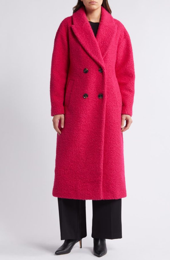 Bcb Generation Magenta Double Breasted Bouclé Long Coat