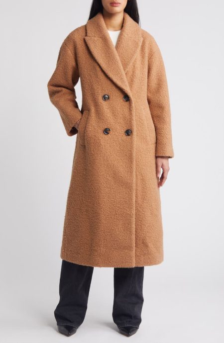 Bcb Generation Toffee Double Breasted Bouclé Long Coat