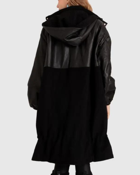 Belle & Bloom Back To Black Oversized Leather Panelled Coat