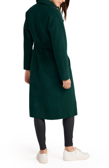 Belle & Bloom Standing Still Belted Dark Green Wool Blend Coat.