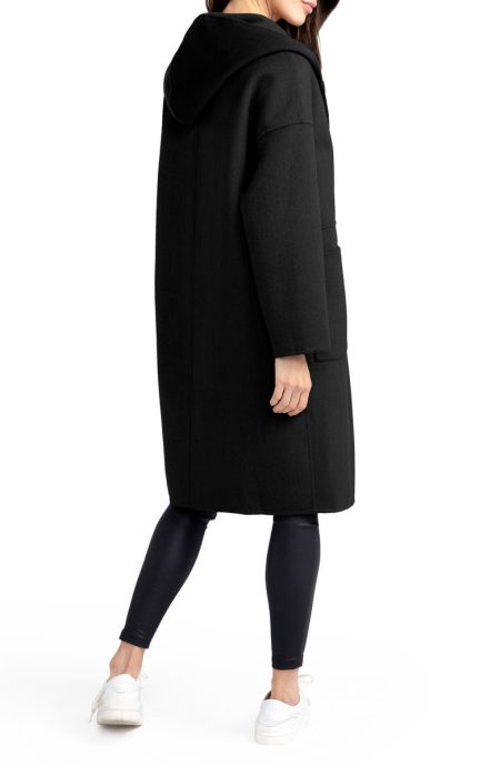Belle & Bloom Sunday Morning Black Hooded Wool Blend Coat.