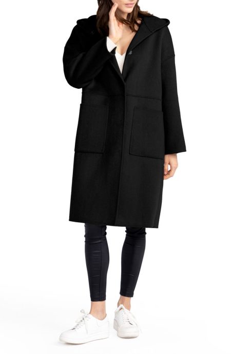 Belle & Bloom Sunday Morning Black Hooded Wool Blend Coat