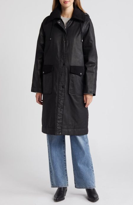 Bernardo Black Waxed Cotton Twill Coat