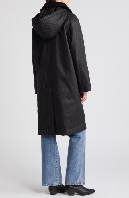 Bernardo Black Waxed Cotton Twill Coat.
