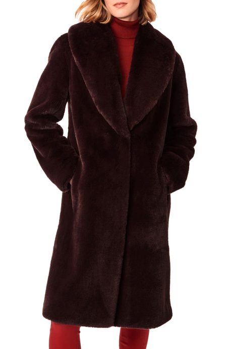 Bernardo Cherrywood Shawl Collar Faux Fur Coat