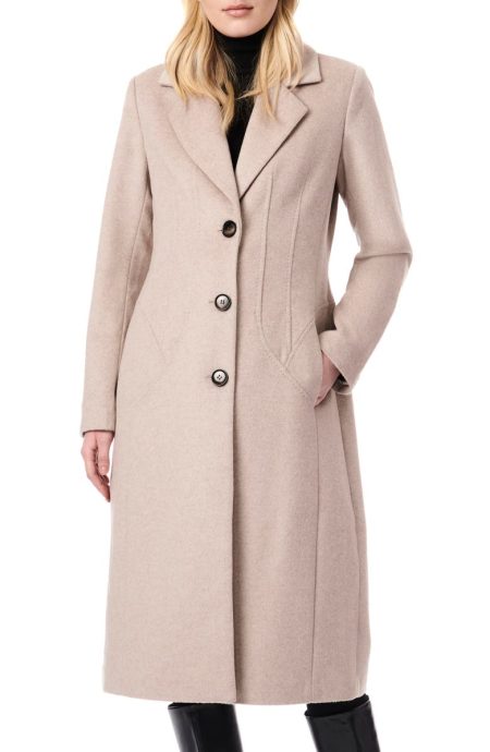 Bernardo Melange Beige Tailored Wool Blend Coat