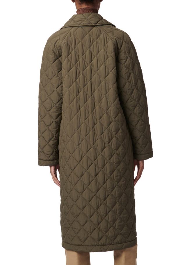 Bernardo Olive Diamond Quilted Long Coat.
