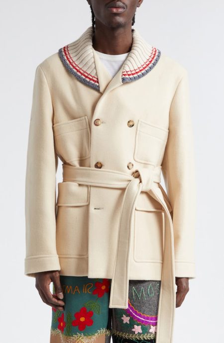 Bode Berkshires Cream Double Breasted Wool Coat