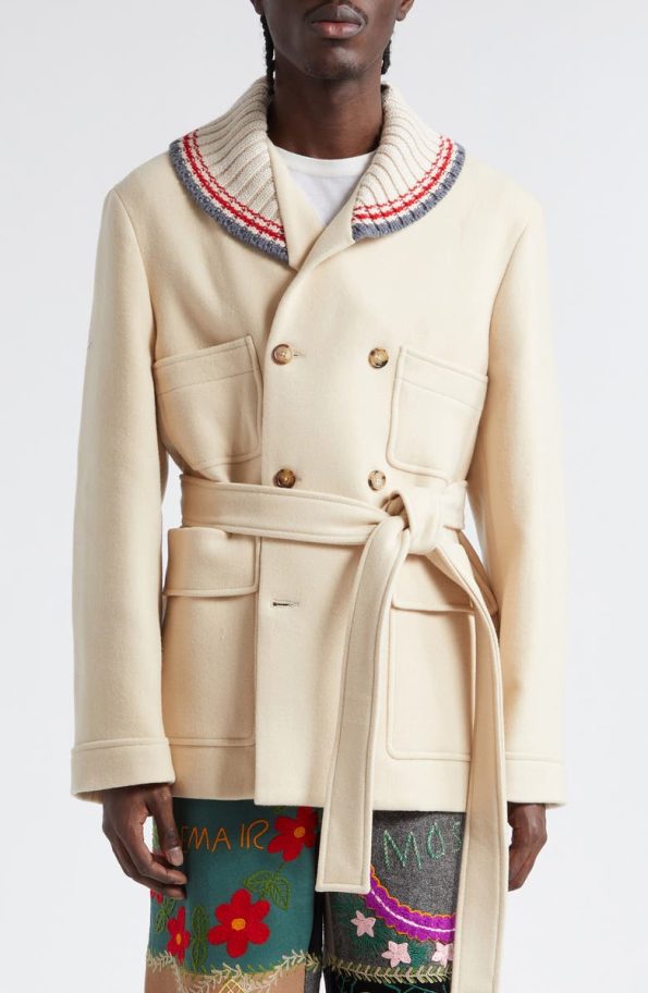 Bode Berkshires Cream Double Breasted Wool Coat