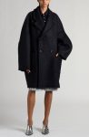 Bottega Veneta Bicolor Black Oversize Wool Blend Twill Coat