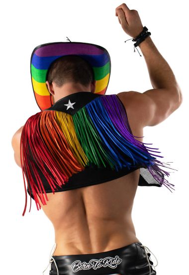 Bronco Rainbow Fringe Leather Vest.