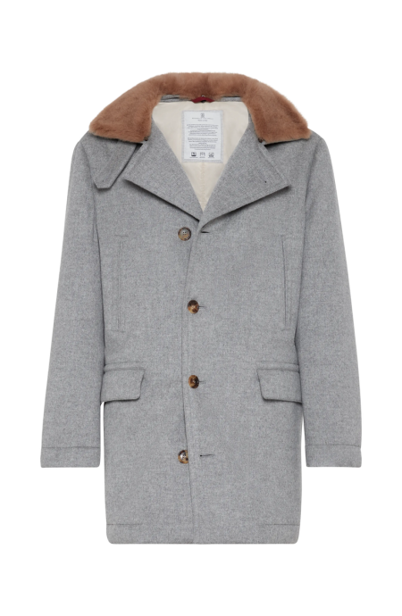 Brunello Cucinelli Pearl Grey Cashmere Beaver Coat