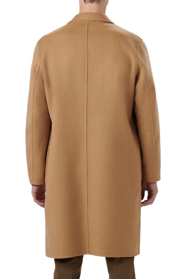 Bugatchi Tailor Fit Camel Wool Blend Longline Coat.