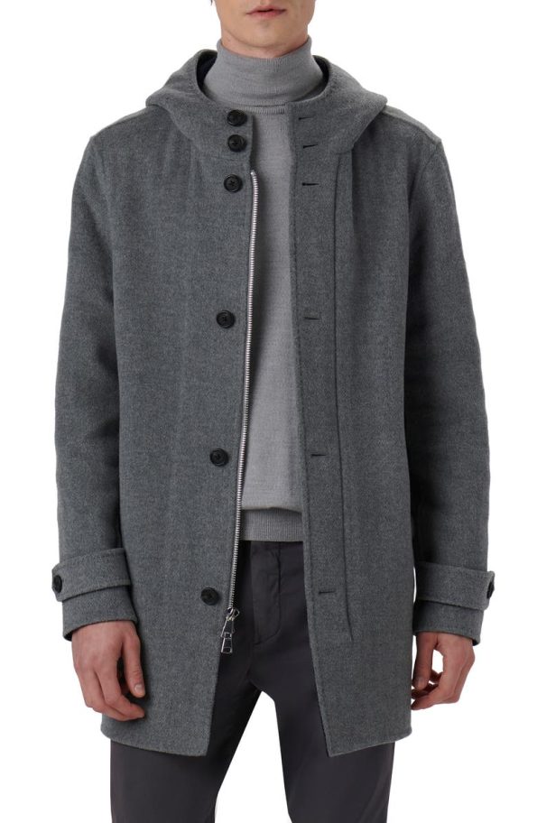 Bugatchi Water Resistant Wool & Cashmere Hooded Duffle Coat