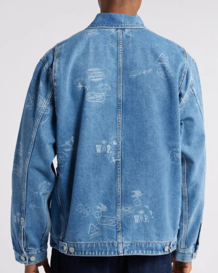Carhartt Work In Progress Stamp Print Blue Denim Chore Coat.