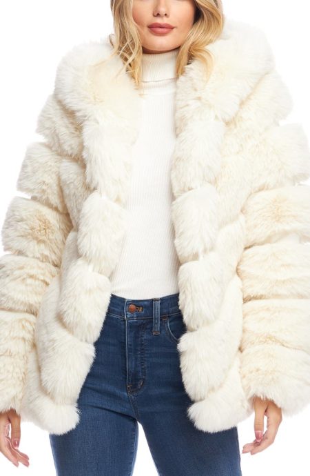 Chateau Ivory Quilted Faux Fur Hooded Coat