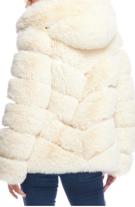 Chateau Ivory Quilted Faux Fur Hooded Coat.