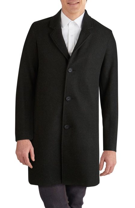 Cole Haan Black Regular Fit Stretch Wool Coat