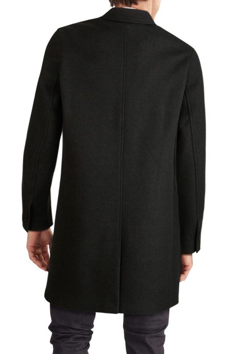 Cole Haan Black Regular Fit Stretch Wool Coat.