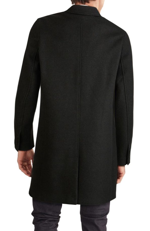 Cole Haan Black Regular Fit Stretch Wool Coat.