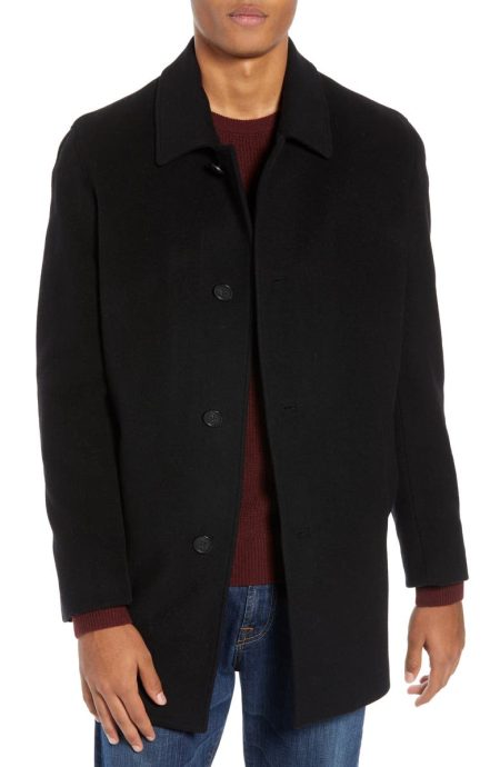 Cole Haan Black Wool Blend Overcoat