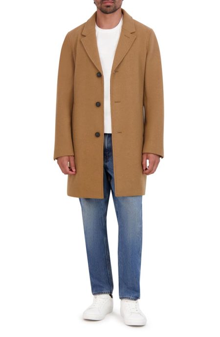 Cole Haan Camel Regular Fit Stretch Wool Coat