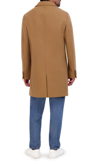 Cole Haan Camel Regular Fit Stretch Wool Coat.