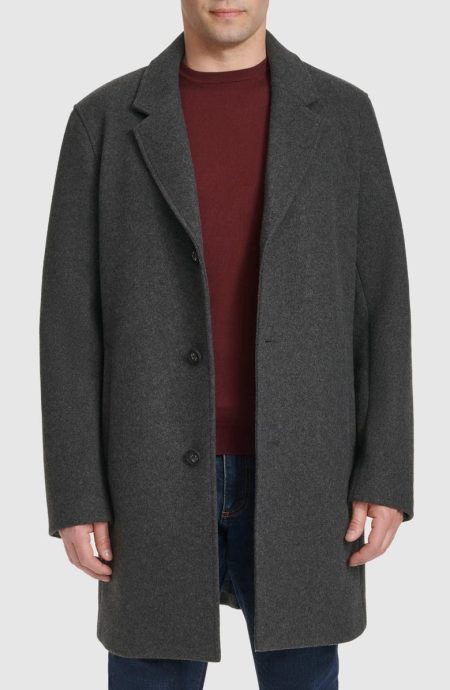 Cole Haan Charcoal Regular Fit Stretch Wool Coat